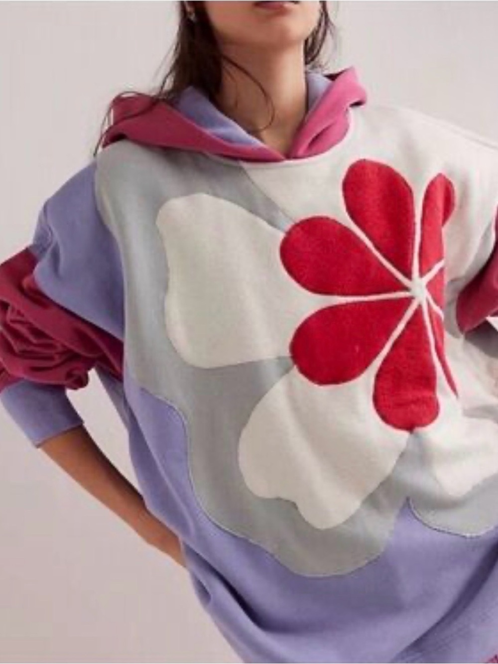 Free People Clove Sweatshirt Hoodie Oversized XS NWOT / Poppy Combo